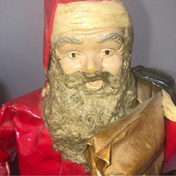 Vintage Paper Mache Santa Sack Bell Wooden Base 14.5” Tall - Picture 3 of 14